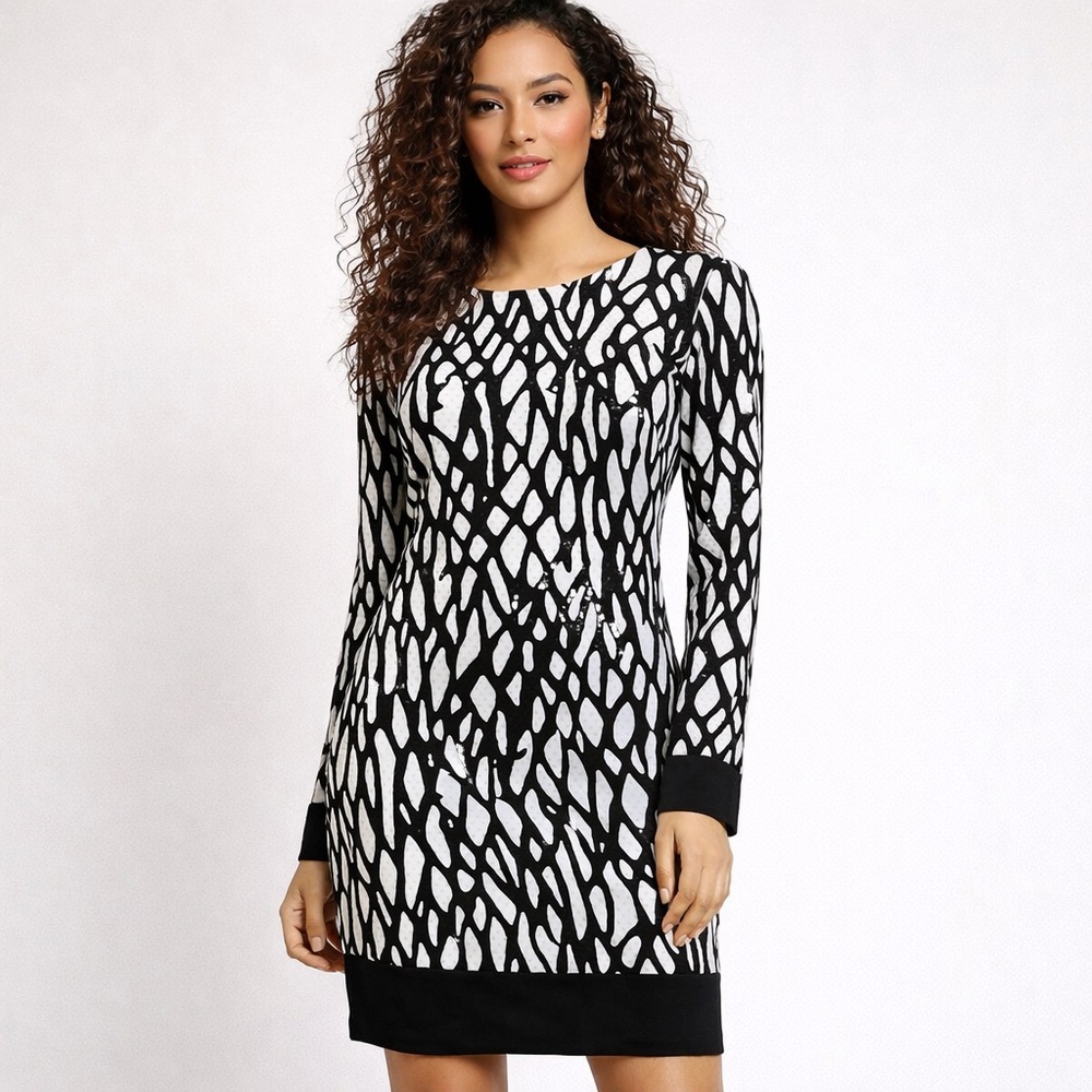 Y2K Cache Black & White Sequin Sheath Dress – Size 2